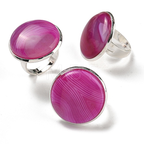 Natural Banded Agate Round Adjustable Rings RJEW-K371-09S-20-1