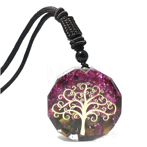 Resin with Natural Amethyst Pendant Neckclace PW-WG66326-02-1