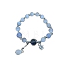 Star Alloy & Natural Aquamarine & Moonstone Round Beaded Charm Bracelets WG18D49-01-1