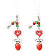 2Pcs Acrylic Heart & Resin Strawberry & Alloy Bowknot & Glass Bead Mobile Straps HJEW-YW00323-1