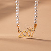 Alloy Crown Birth Year Pendant Imitation Pearl Round White Beaded Necklaces for Women FS-WG173C9-04-1
