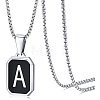 304 Stainless Steel Black Enamel Rectangle with Initial Pendant Box Chain Necklaces WG7737E-08-1