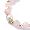 Natural Rose Quartz & Pearl Beaded Stretch Bracelet BJEW-JB09360-02-4
