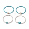 4Pcs 4 Style Dyed Synthetic Turquoise Starfish & Turtle Beaded Stretch Bracelets Set for Women BJEW-JB09338-1