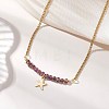 Electroplate Glass Faceted Rondelle Beaded Alloy Pendant 304 Stainless Steel Curb Chain Necklaces for Women NJEW-JN05764-04-1
