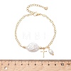 201 Stainless Steel & Natural Cultured Freshwater Pearl Charm Bracelets BJEW-JB13659-4