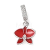 Brass Micro Pave Clear Cubic Zirconia Flower European Dangle Charms KK-C086-03P-02-1