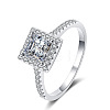 Square Rhodium Plated 925 Sterling Silver Pave 5.5mm Cubic Zirconia Finger Rings for Women WG02E28-20-5