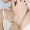 304 Stainless Steel Heart Star Charm Double Ring Link Chain Bracelets for Women with OT Clasps WG665C4-01-2