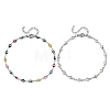 2Pcs 2 Styles 304 Stainless Steel Enamel Colorful Evil Eye Link Chain Anklets AJEW-AN00807-3