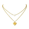 Natural Pearl Rice and 304 Stainless Steel Pendant Double Layer Necklaces for Women NJEW-JN06211-02-2