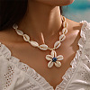 Summer Beach Natural Cowrie Shell Flower with Blue Resin Evil Eye Pendant Adjustable Necklaces for Women FS-WG177B0-02-1