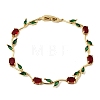 Leaf Brass Micro Pave Cubic Zirconia Link Chain Bracelets for Women BJEW-D455-01G-07-4