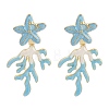 Coral with Starfish Enamel Stud Earrings EJEW-M005-05A-01-1