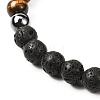 Natural Tiger Eye & Lava Rock & Synthetic Hematitie Beads Stretch Bracelet Set BJEW-JB07030-6