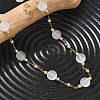 Natural White Agate Faceted Flat Round Beaded Chain Necklaces with Matte Brass Beads GG-CBA37F5-01G-02-1
