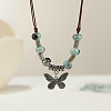 Ethnic Style Butterfly Alloy & Porcelain Beads Pendant Long Necklaces for Women FS-WG12891-12-1