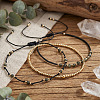 3Pcs 3 Styles Natural Golden Sheen Obsidian & Brass Round Beads Adjustable Bracelets & Brass Round Beads Stretch Braclets for Women TQ6408-3-4