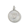 Brass Pave Natural Shell Flat Round with Letter Charms KK-Z115-13P-U-1