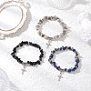 3Pcs Natural Mixed Gemstone Chip Beaded Stretch Bracelets BJEW-JB12316-1
