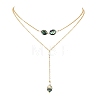 Natural Paua Shell Geometric Y Pendant Brass Double Layered Necklaces NJEW-JN06532-3