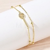 Brass Micro Pave Clear Cubic Zirconia Key Link 2-Strand Bracelets KK-CBA6980-20G-3