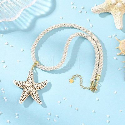 Ocean Spray Painted Opaque Acrylic Starfish Pendant Twisted Nylon Cord Necklaces for Women NJEW-JN06454-1