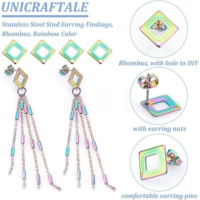 Unicraftale 24Pcs Ion Plating(IP) 304 Stainless Steel Stud Earring Findings STAS-UN0040-06-1