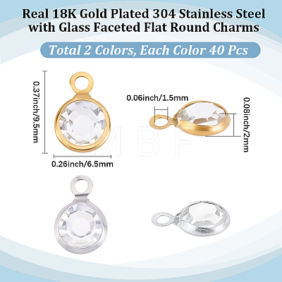 80Pcs 2 Colors 304 Stainless Steel with Glass Charms STAS-BBC0009-70-1