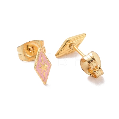 Enamel Rhombus with Star Stud Earrings with 316L Surgical Stainless Steel Pins EJEW-P204-02G-03-1