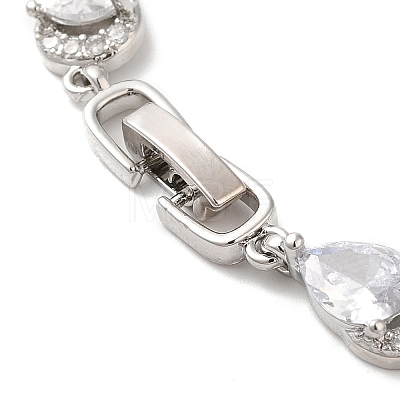 Glass Teardrop with Cubic Zirconia Link Chain Bracelet BJEW-M296-04P-1