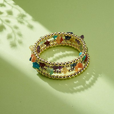 Synthetic Hematite & Mixed Stone Chips Beaded Multi-strand Wrap Style Bangle for Women BJEW-JB08684-1