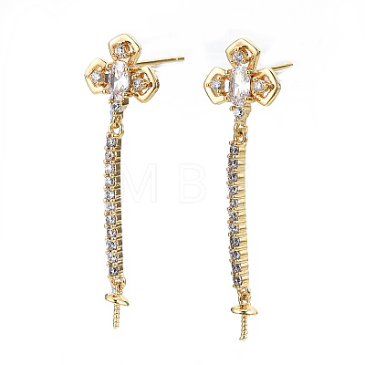 Brass Micro Pave Clear Cubic Zirconia Earring Findings KK-S356-306-NF-1