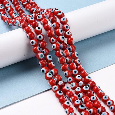 Handmade Evil Eye Lampwork Round Bead Strands LAMP-L055-6mm-19-1