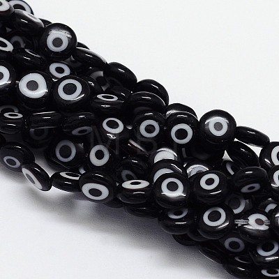 Handmade Evil Eye Lampwork Flat Round Bead Strands LAMP-L058-12mm-10-1