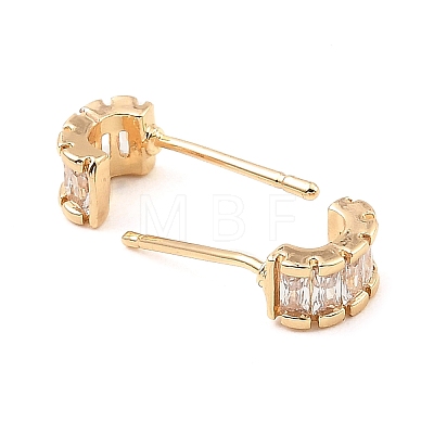 Brass Pave Clear Cubic Zirconia Curved Rectangle Stud Earrings for Women EJEW-G362-10KCG-1