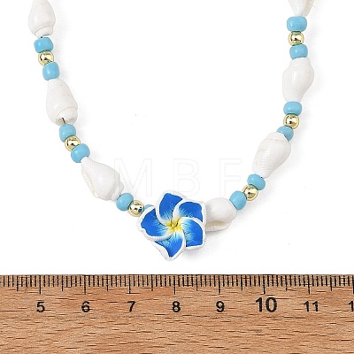 Polymer Clay Flower & Glass & Natural Trumpet Shell Beaded Necklaces for Women NJEW-JN06579-1