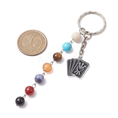 Iron Enamel with Natural Black Onyx & Fossil & Carnelian & Tiger Eye & Fire Crackle Agate Keychain KEYC-JKC00852-1