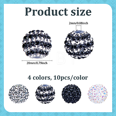 40Pcs 4 Colors Resin Rhinestone Beads RESI-ME0001-06-1