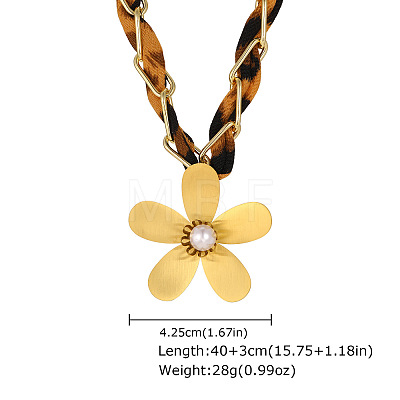 304 Stainless Steel Pendant Leopard Printed PU Leather Cord Necklaces for Women WG4CB9D-04-1