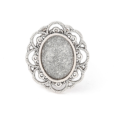 Vintage Adjustable Iron Flower Finger Ring Components Alloy Cabochon Bezel Settings PALLOY-O036-19AS-1