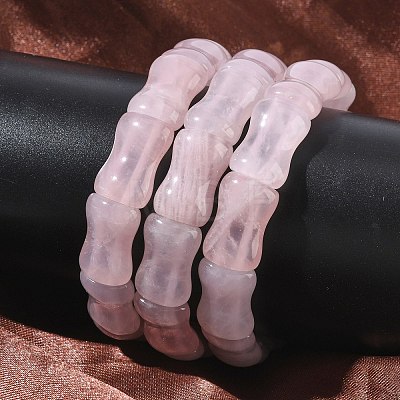 Bamboo Natural Rose Quartz Beads Stretch Bracelets for Women Men BJEW-K304-01M-1