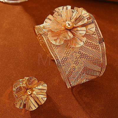 Flower Zinc Alloy Cuff Bangles & Rings Sets for Women WG9AF22-03-1