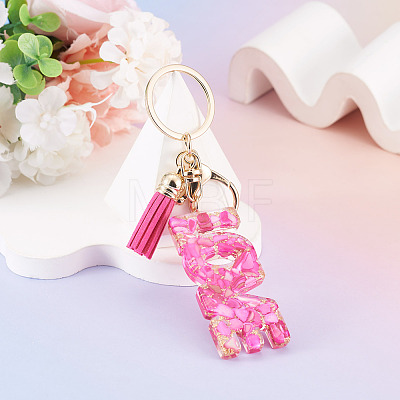 Resin with Alloy Tassel Pendant Keychainss AJEW-TADJ0001-20G-01-1