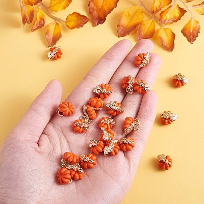 30 Pieces Thanksgiving Pumpkin Charms Pendant Fall Theme Charm 3D Orange Pumpkin Charms for Jewelry Necklace Bracelet Earring Making Crafts JX295A-1