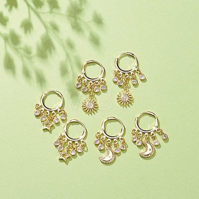 3 Pairs 3 Style Star & Moon & Sun Clear Cubic Zirconia Dangle Leverback Earrings EJEW-JE05014-1