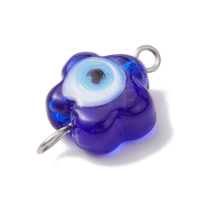 Handmade Blue Evil Eye Flower Lampwork Links Connector Charms PALLOY-JF02845-1