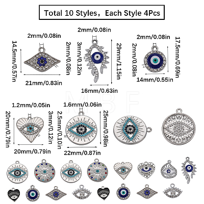 SUNNYCLUE 40Pcs 10 Styles Alloy Crystal Rhinestone Pendants FIND-SC0006-72-1