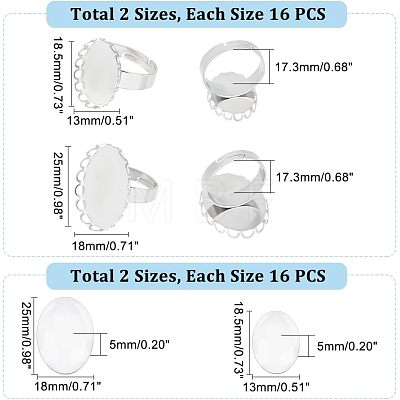 Unicraftale DIY Oval Glass Finger Ring Making Kit STAS-UN0032-80-1