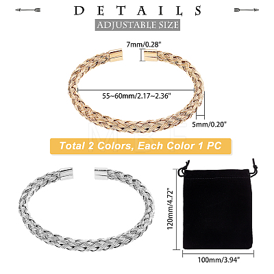 2Pcs 2 Colors 304 Stainless Steel Braided Cuff Bangles BJEW-UN0001-25-1
